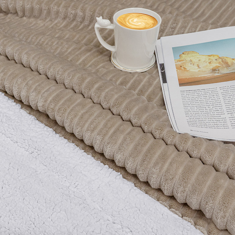 Taupe Sherpa Fleece Reversible Throw Blanket