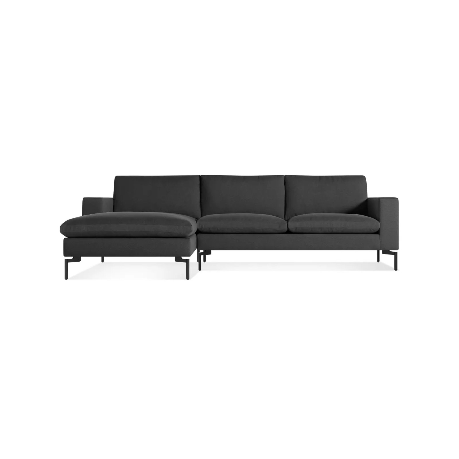New Standard Upholstered Chaise L-Sectional, Left Hand Facing, Maharam Meld/Panda 100% Polyester, Black