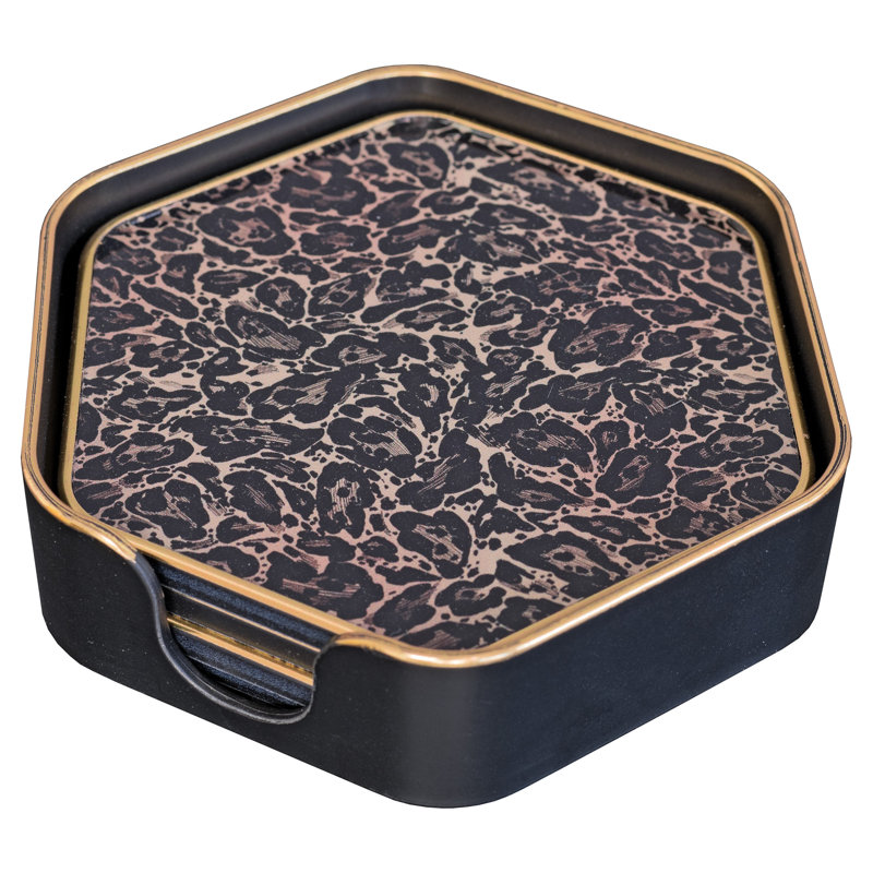 LLB- Hexagon coaster set of 4 Roxy Leopard