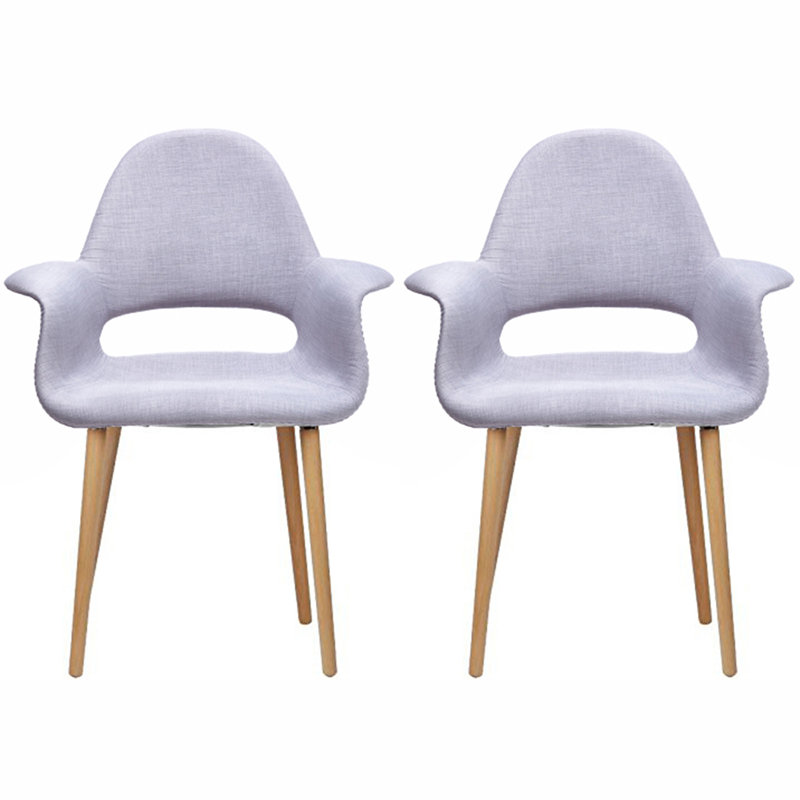 Conover Clontz Upholstered Dining Armchairs – Mid-Century Modern Fabric Seat with Natural Wood Legs (Set of 2), Organic Gray