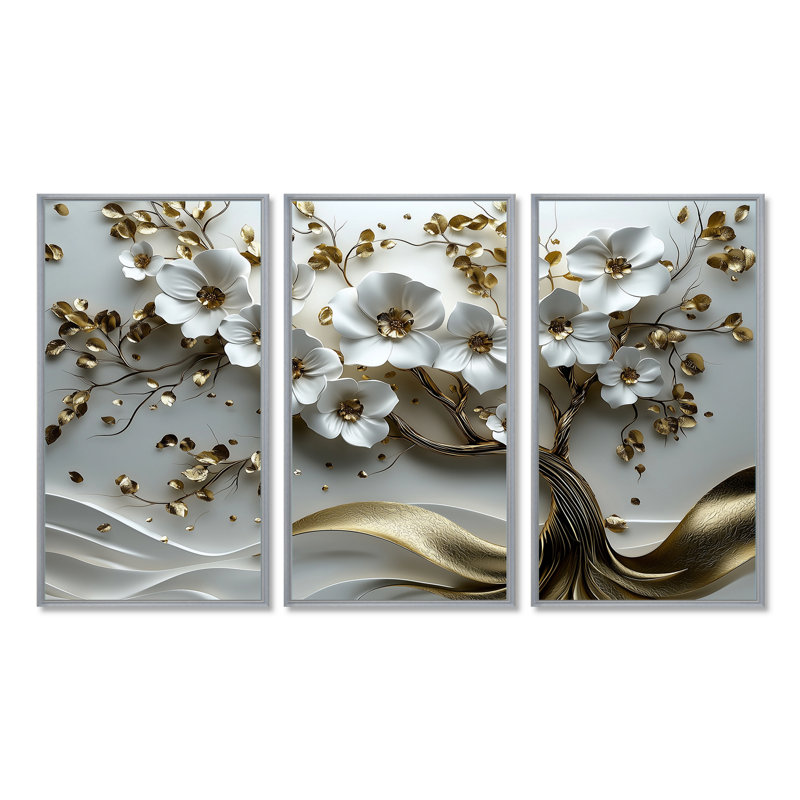 Ensemble de décorations murales cerisier blanc et or blanc I - Cherry Blossom, H 40 po x l 60 po x P 1 po