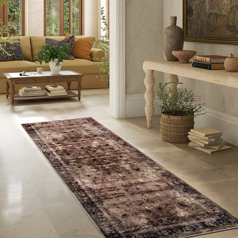 Machine Washable Vintage Area Rug - Soft Carpet with Non-Slip Backing for Living Room, Bedroom, Office,Red