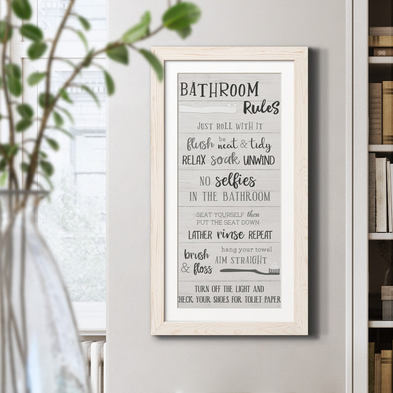 "Bathroom Rules" - Art textuel sur toile, Blanc