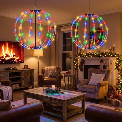 Boule de Noël 12 pouces et 16 pouces avec télécommande, lumières sphériques suspendues à piles avec 8 modes et minuterie pour la décoration des Fêtes
