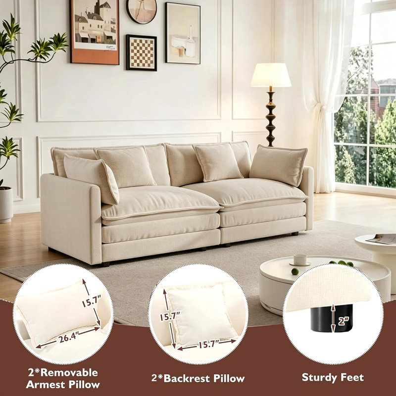 Upholstered " Sectional, 75.9 Inch 2 Seat, Beige