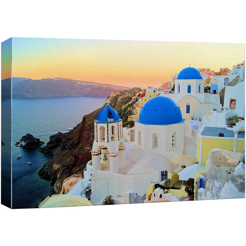 Vue du dôme bleu de Santorini, Grèce, villes, désert sur impression sur toile, H 12 po x l 18 po x P 1,5 po