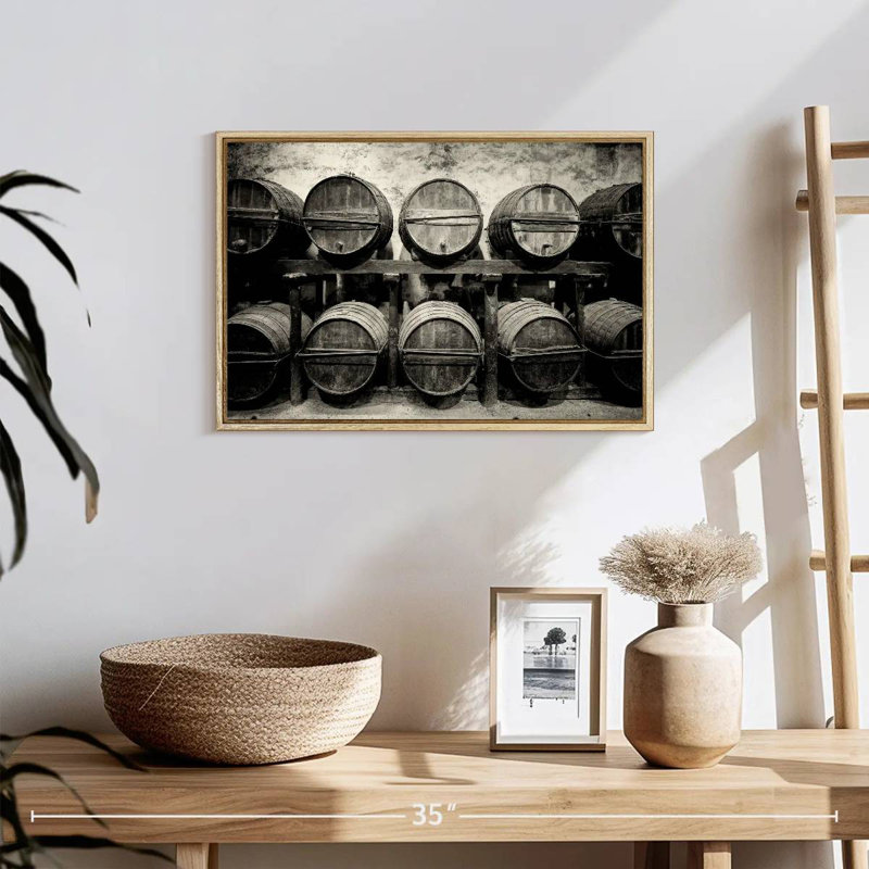 Tonneaux de vin, 19 po x 13 po, Cadre flottant en bois naturel