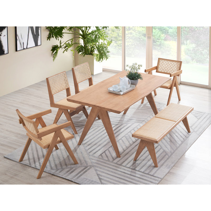 Table de salle à manger en noyer 6 pièces avec finition naturelle