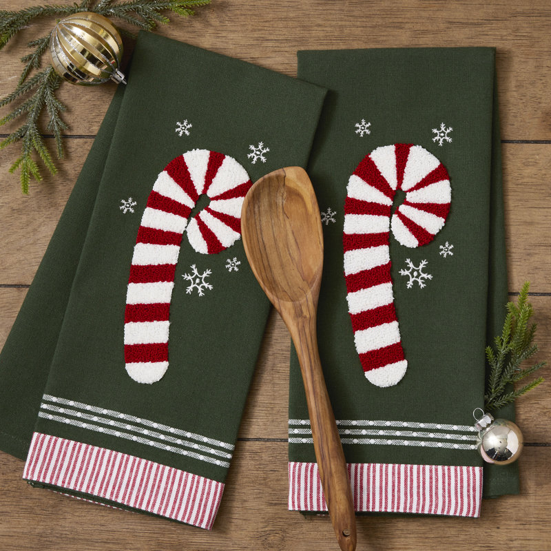  Ensemble de 2 torchons de Noël tissés, 18 x 28, canne de bonbon