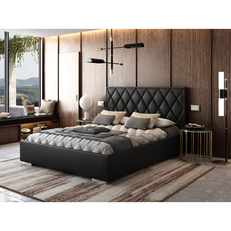 Adelajde Upholstered Storage Bed, Black, 180 x 200 cm