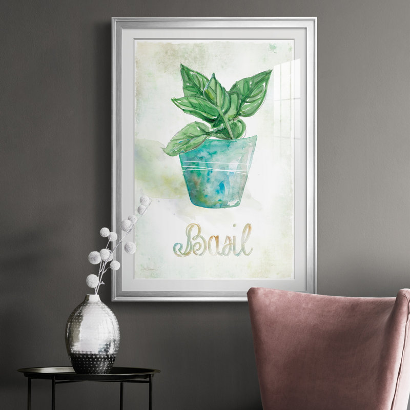 Basilic en pot - Peinture sur toile encadrée, H 30,5 po x l 42,5 po x P 1,5 po, Argent