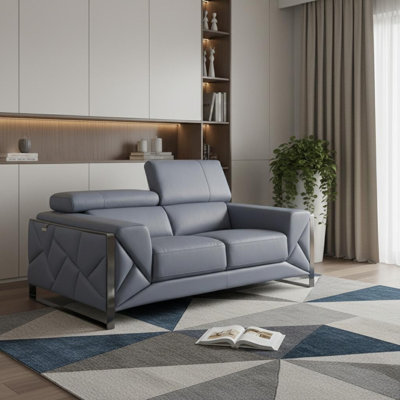  Causeuse en cuir italien bleu clair et noir de 75 po