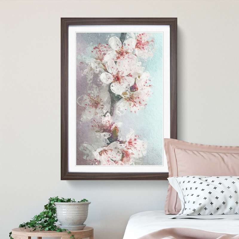 White Blossoms in Abstract - Framed Print, 65cm H x 48cm W x 2cm D, Walnut Framed