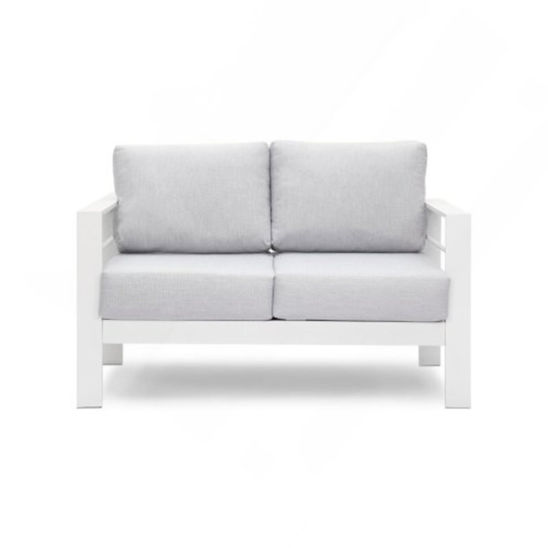 50" All-Weather Aluminum Patio Loveseat With Thick Light Gray Cushions & White Frame, Gray Cushion/White Frame