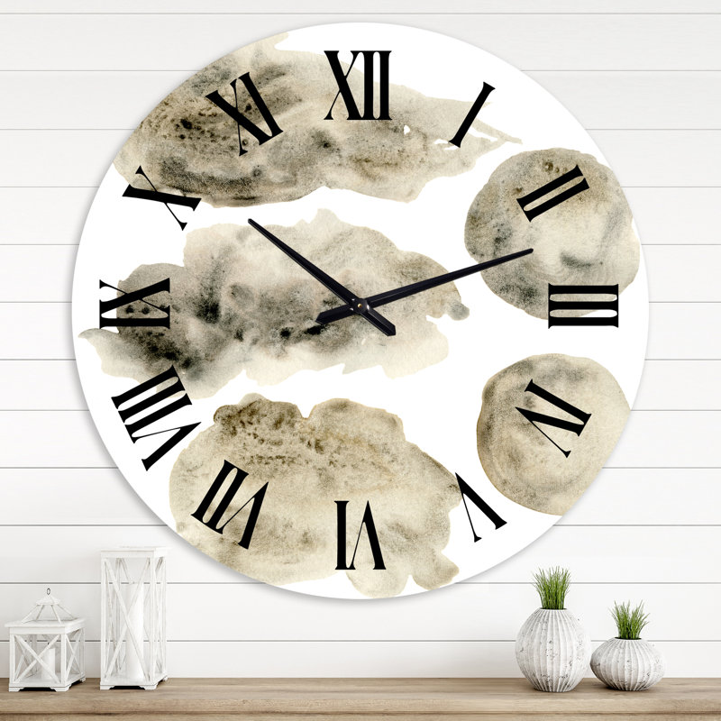 Gris et nuages dorés beige II - horloge murale moderne, Grand