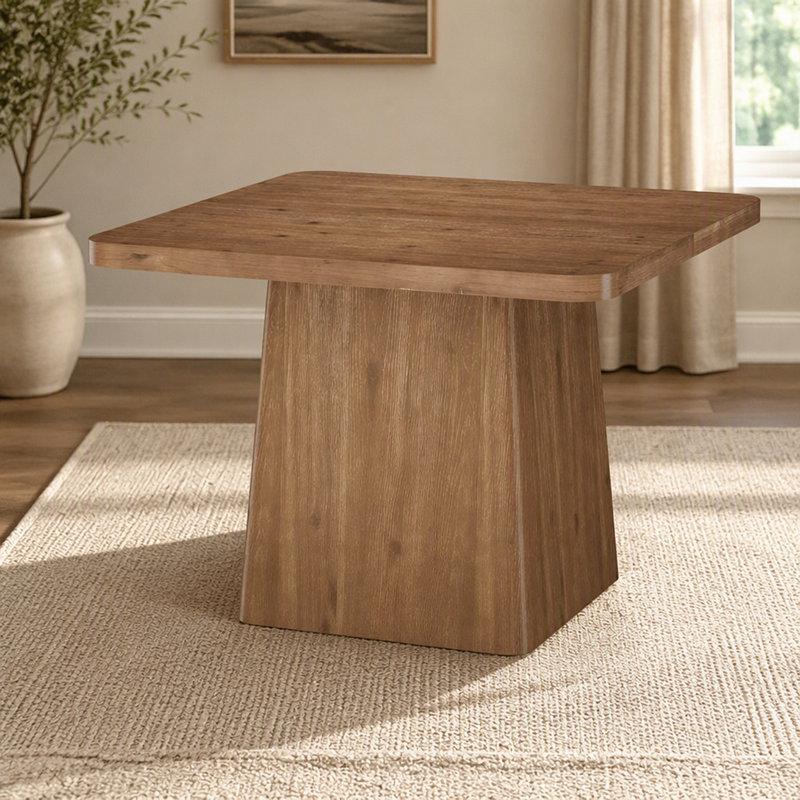 Table de salle à manger 39 "carrée en bois massif pour 2 à 4 personnes, table de cuisine moderne avec base piédestal (table seulement)