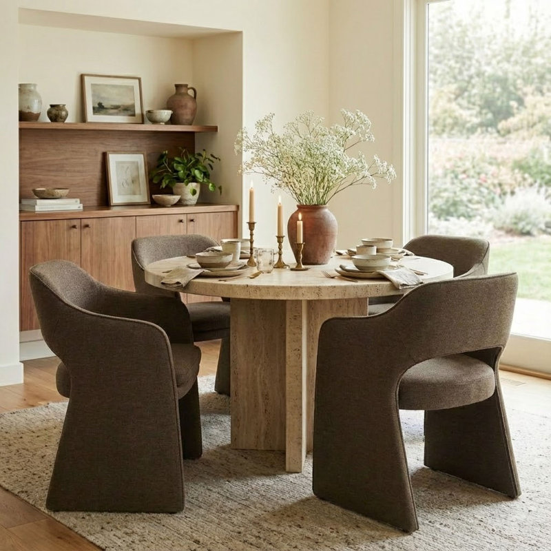 19" Seat Height Upholstered Waterproof Dining Armchair, Brown