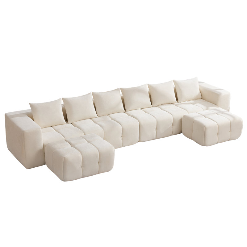 Ensemble de canapé modulaire avec repose-pieds, canapé modulaire sans cadre, Chenille beige, 25" H x 159.8" W x 39.4" D