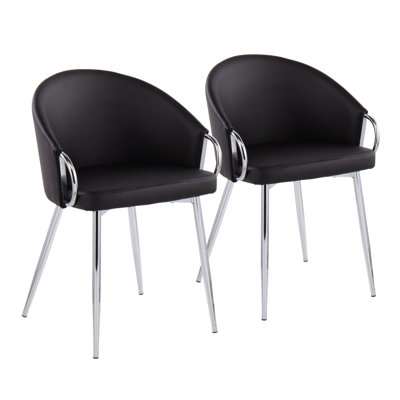 Claire Contemporary/Glam Chair In Chrome And Black Faux Leather By Lumisource - Set Of 2