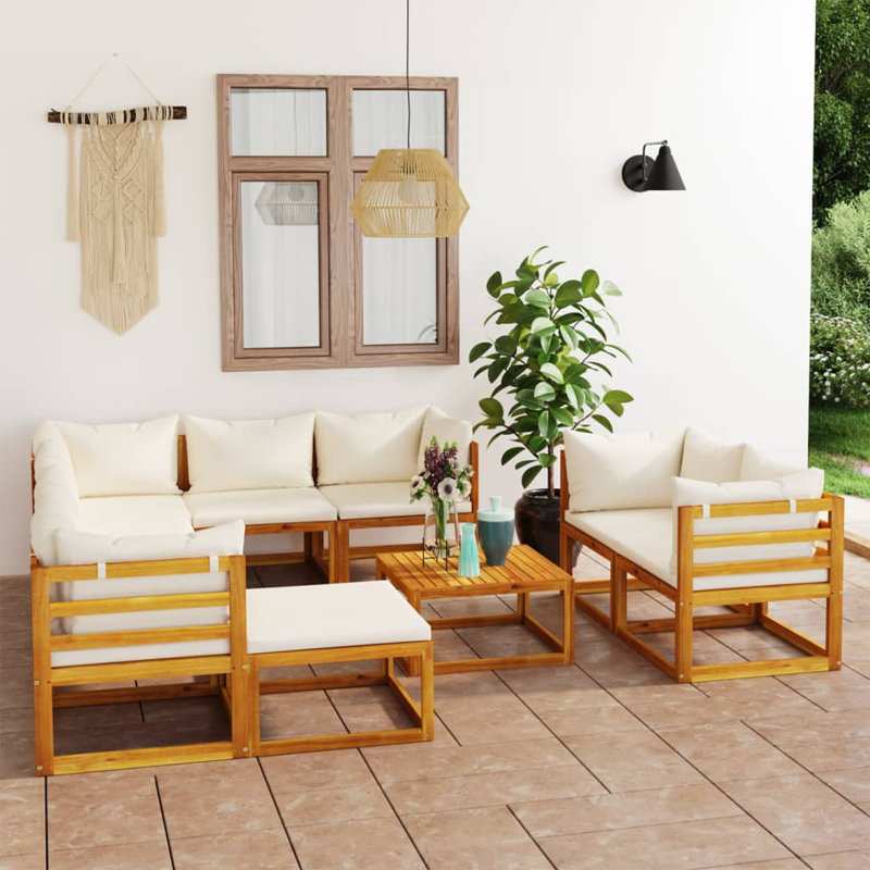 10 Piece Patio Lounge Set with Cushions, Cream