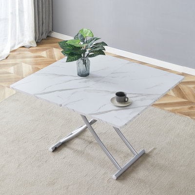 Bureau pliant multifonctionnel avec plateau en faux marbre et hauteur réglable