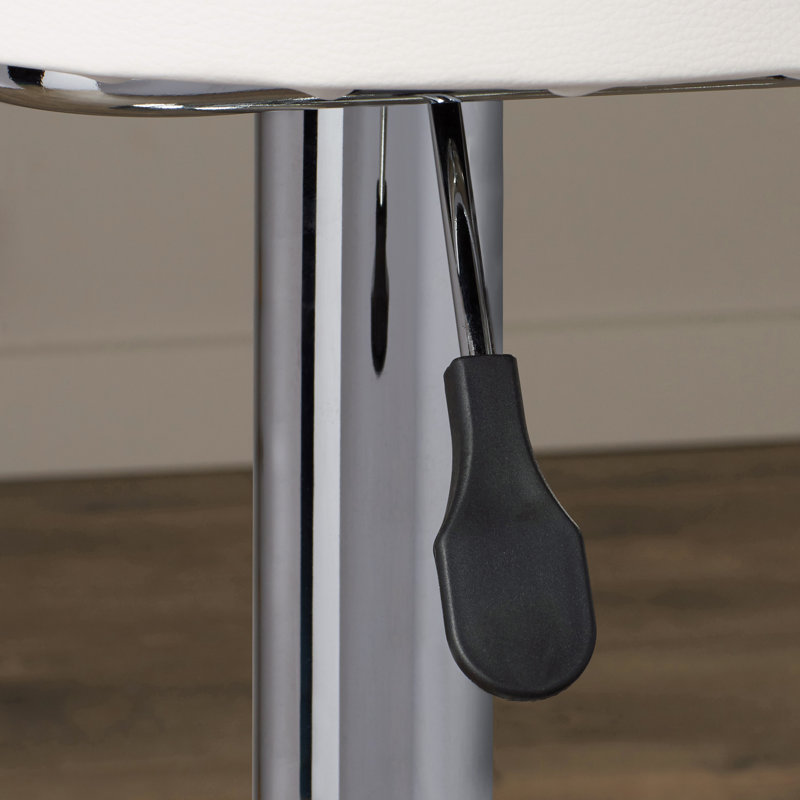 Tabouret de bar contemporain en vinyle réglable en hauteur avec accoudoirs et base en chrome, Blanc brillant, 1
