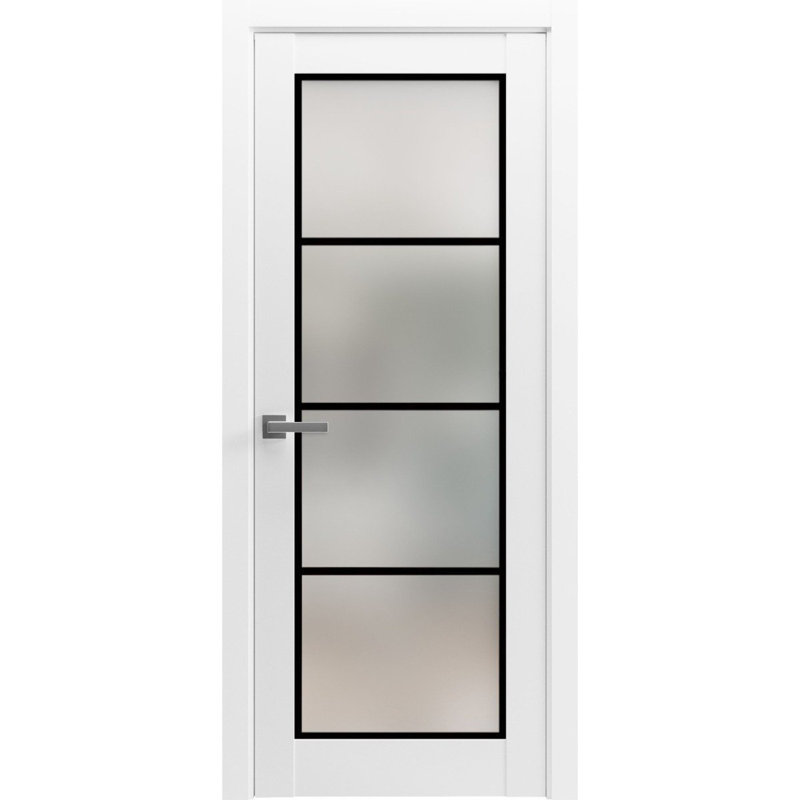 Porte française solide unie | Verre givré Planum 2132 | Poignée simple à panneau régulier | Salle de bain, 32 po x 80 po