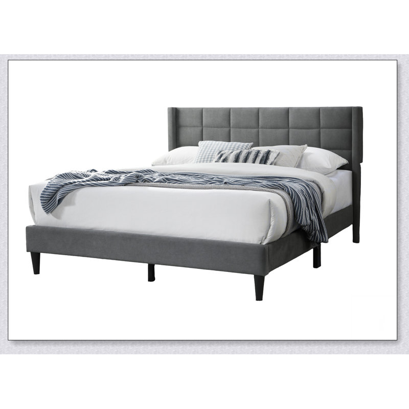 Cadre de lit tête de lit tapissier élégant et moderne en lin brossé gris 1pc
