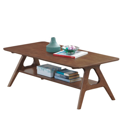 Mid-Century Modern Wood Coffee Table With Shelf