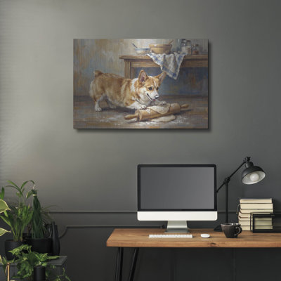  'Pembroke Welsh Corgi In The Kitchen' by Rich Monet Metal Wall Art, 36" x 24"