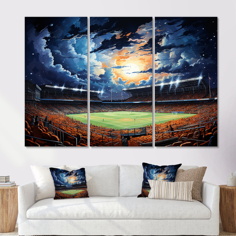 Night Match Stadium Under The Floodlight IV - Ensemble de décorations murales Stades, Toile tendue