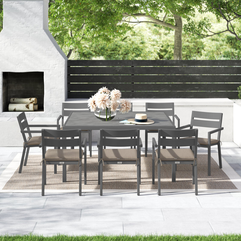 Vivant 8 - Person Patio Dining Set with Square Table , Cushions Included, Cast Silver Sunbrella®, Slate