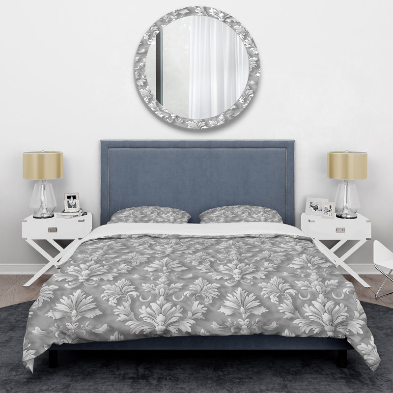 Ensemble de housse de couette gris et blanc Glamour Damask II - Glam, Housse de couette simple + 2 taies décoratives st