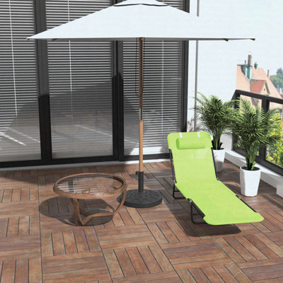 Folding Chaise Lounge Chair Green Mesh 5-Position Recliner Headrest Steel Frame Outdoor