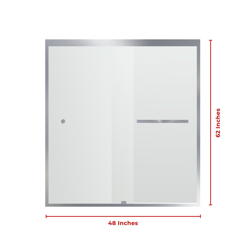 Porte de douche double coulissante 44 "- l 48", H 62 "semi-sans cadre avec panneau de verre fixe l 48" x H 62 ", Chrome