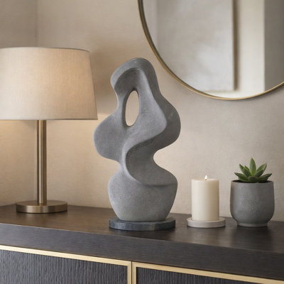 Modern Ecomix Freeform Sculpture Object With Marble Base For Home Decor - Sculptural Decorative Accent For Living Room Decoration - 23", Gray & Black
