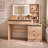 Modern Vanity Desk with Mirror and Lights, Fluted Wood Dresser with 5 Drawers & Charging Station, Curved Makeup Vanity Table with Multi-Tier Storage Shelve-139023168