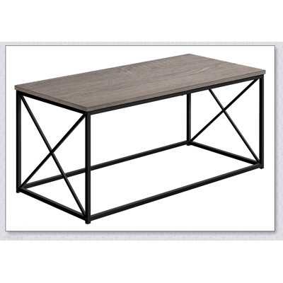 Table basse contemporaine contemporaine avec plateau taupe foncé et structure en métal noir, parfaite pour les salons modernes
