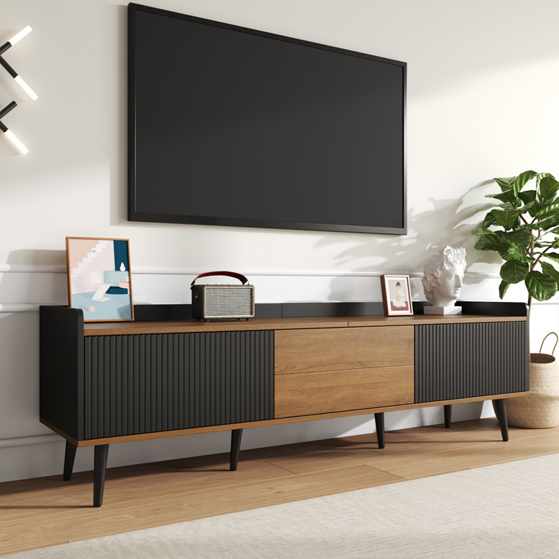 Unfinished TV Stand for TVs up to 60", Black/Natural Wood