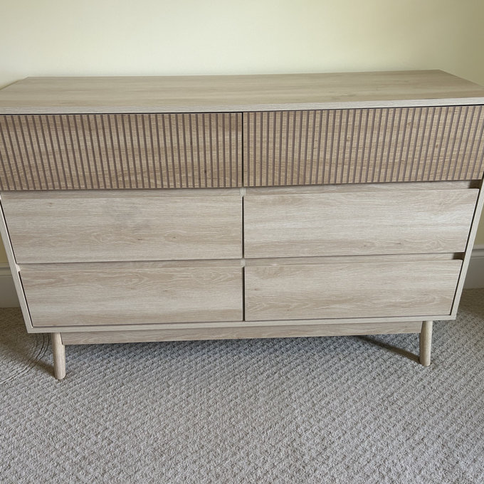 Natural Wood 6-Drawer Dresser - Striped Surface & Pull-Free Drawers