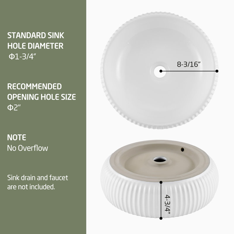 KES Round Bathroom Vessel Sink Ceramic White Bowl Sink Coutertop RV Bathroom Above Counter