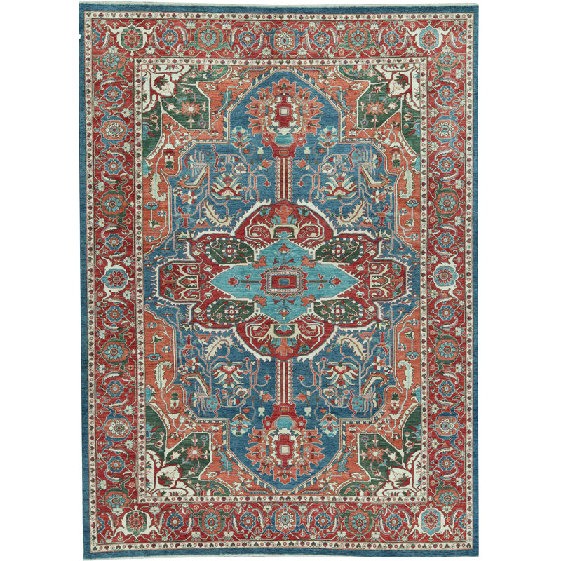 Hand-Knotted High-Quality Blue and Red Area Rug