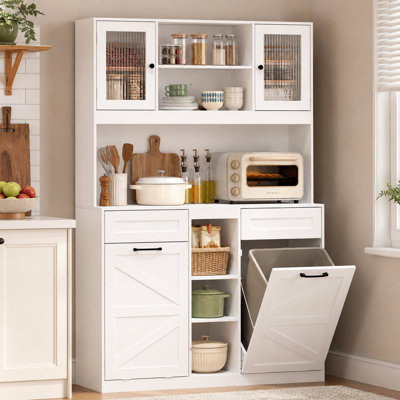 Armoire à linge haute et basculante avec panier à linge dissimulé de 2 x 11 gallons et armoire à poubelle dissimulée