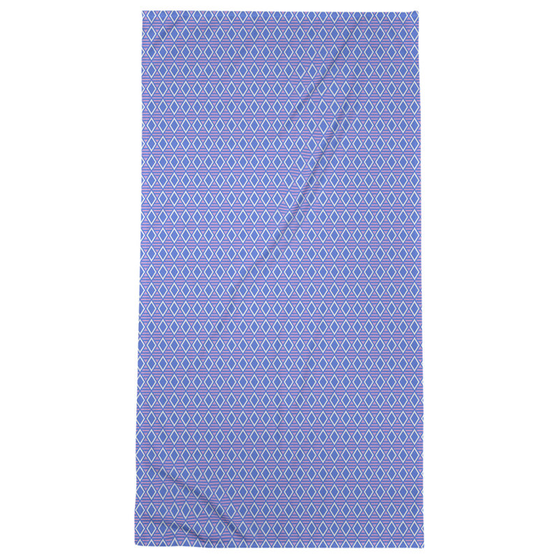 Serviette de bain à losanges géométriques, Bleu / mauve pale