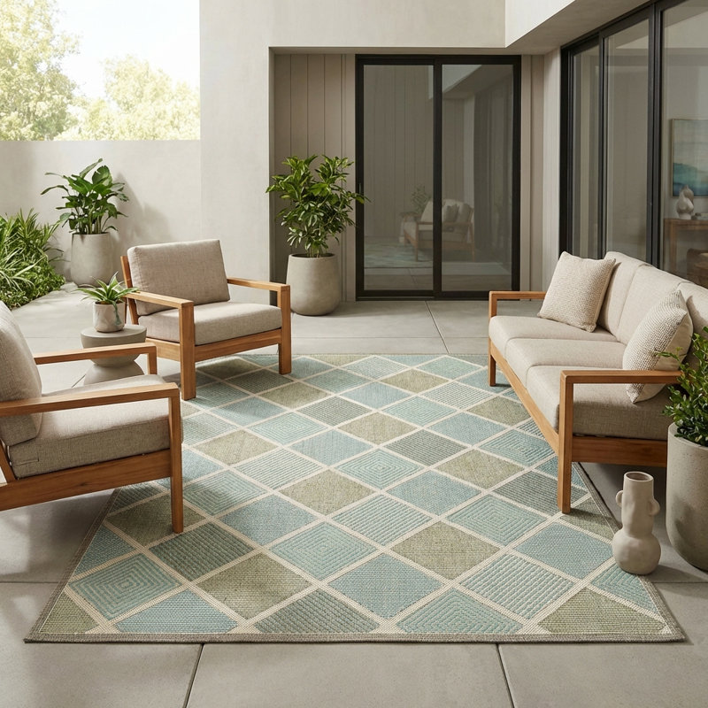 Tapis d'intérieur / extérieur multicolore à motif géométrique Whittier, Tapis de couloir 2 pi 3 po x 7 pi 10 po
