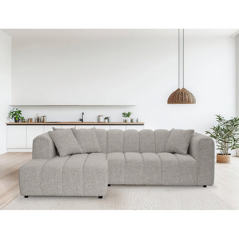 3 Seater Corner Sofa, Polyester - Light Grey, Left Hand Facing