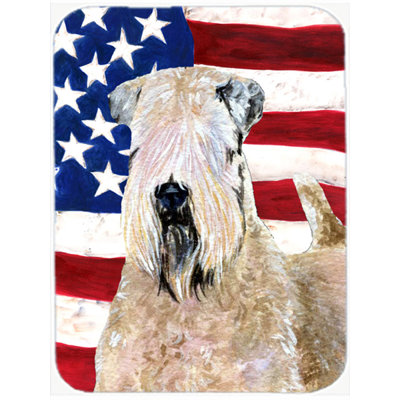 Trinx Patriotic USA American Flag with Soft Coated Wheaten Terrier Glass Cutting Board