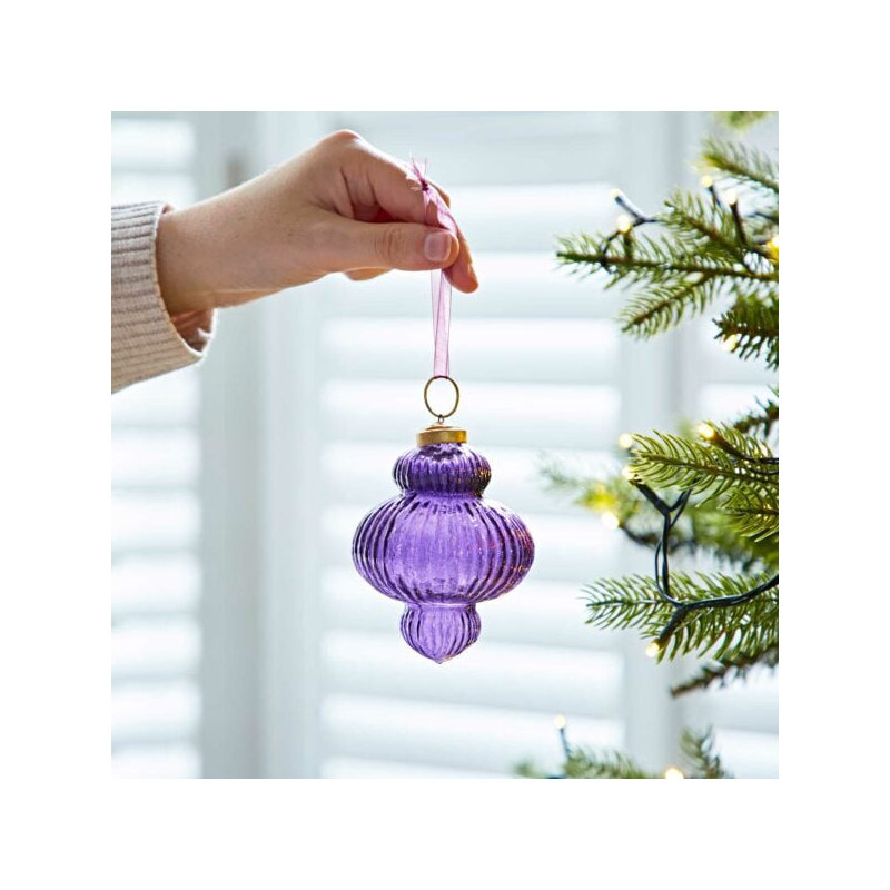 9.5cm Clear Glass Bauble, Purple