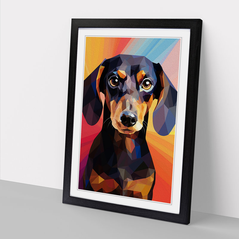 Dachshund Geometric - Framed Print, 46cm H x 34cm W, Black Framed
