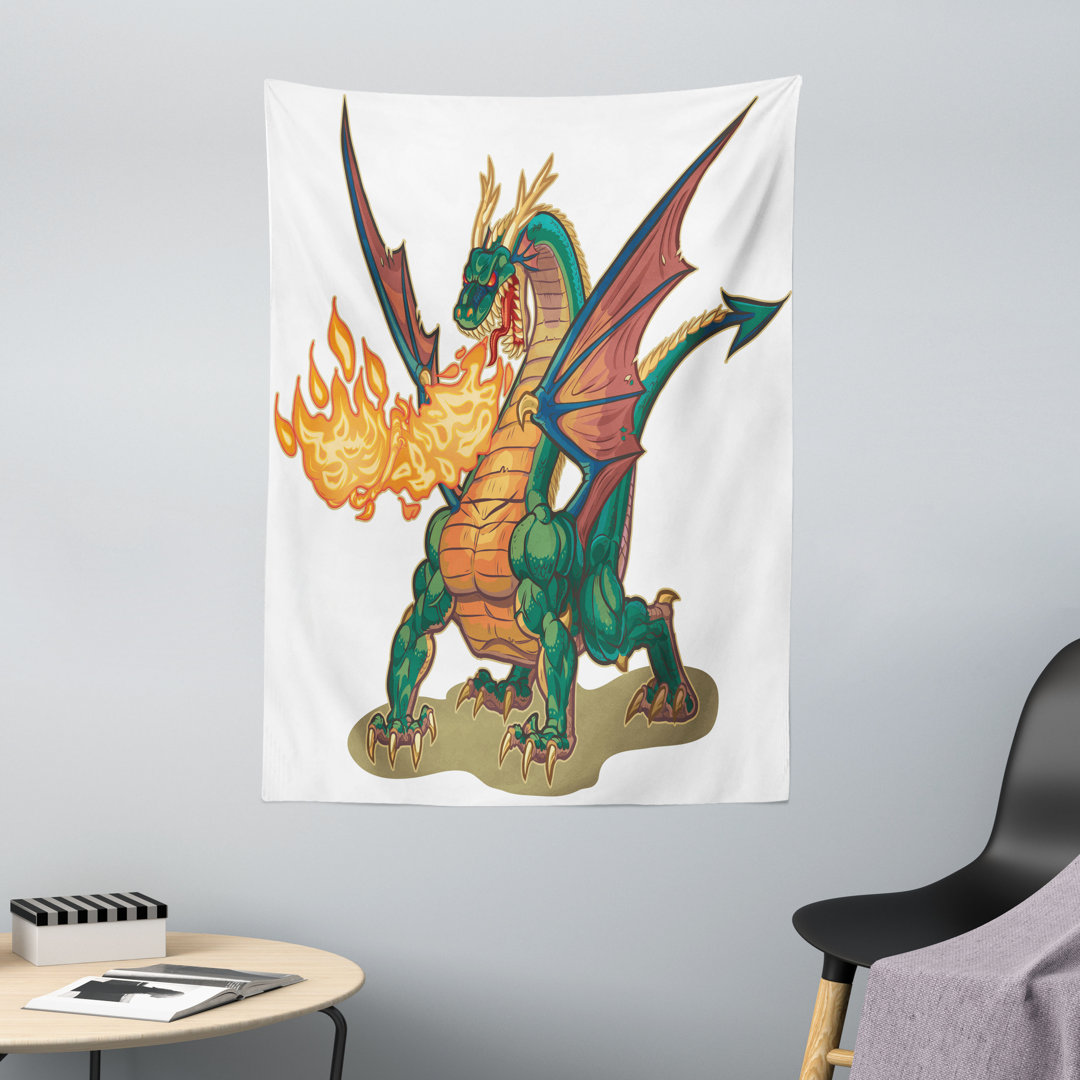 Wandteppich, Mythische Monster-Maskottchen, Drachen, Dark Orange Jägergrün